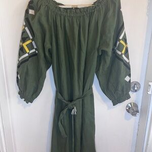 Sleeping Gypsy boho Off-Shoulder Dress with Embroidered Sleeves